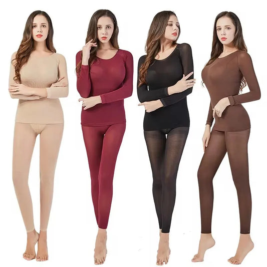 Women traceless thermal underwear set unisex intimate pajamas ultra-thin winter constant temperature long sleeve lingerie 2 piec