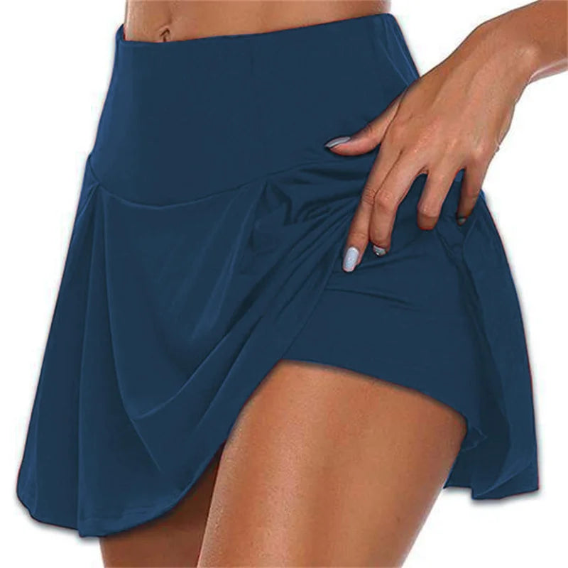 Summer Women Sprints Tennis Dance Fitness Short Skirts Quick Drying Solid Female Lining High Waist Mini Skirts Shorts DF4987