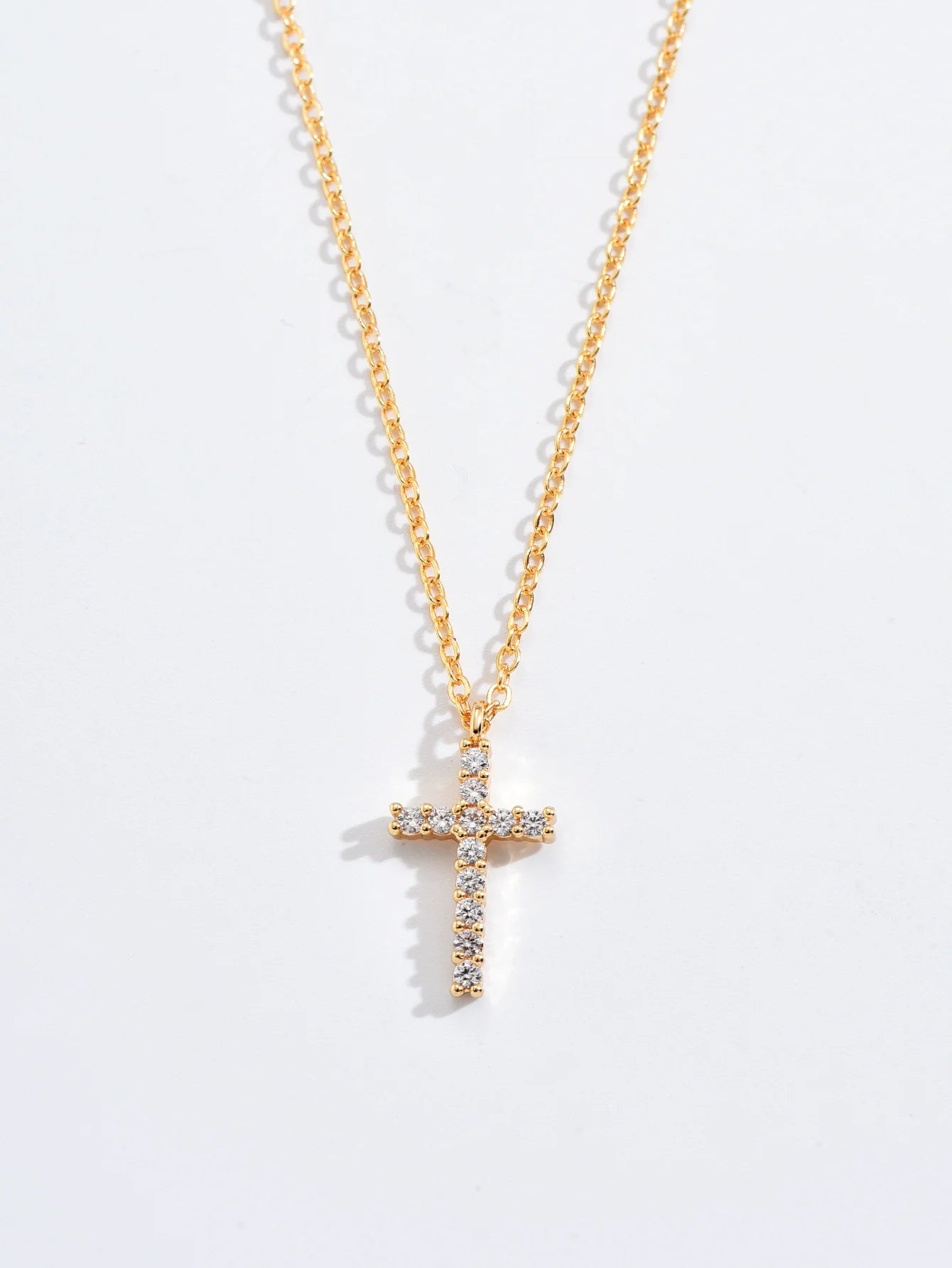 Fashion New Zircon Inlaid Cross Necklace Pendant Jewelry for Women Gold Color Long Clavicle Chain Necklaces