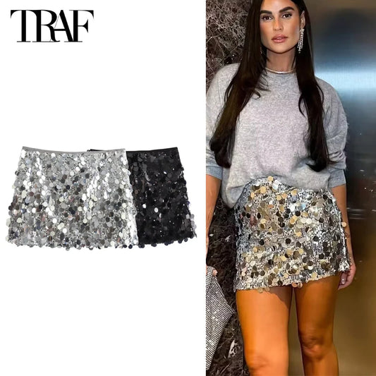 Sequin Mini Skirt Women Luxury High Waist Skirts for Woman Fashion Summer Women's Skirt Streetwear Glitter Short Skirt