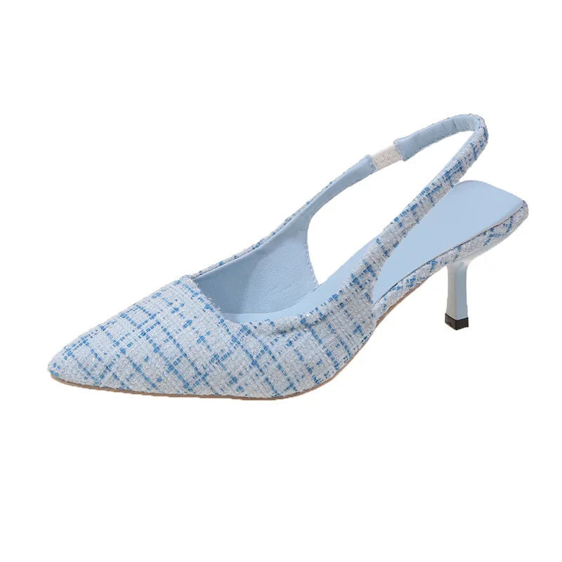 Sea Salt Blue Pointed High Heel Sandals for Women Back Hollow Half Headed Single Shoes Fashion Versatile Casual Shoes