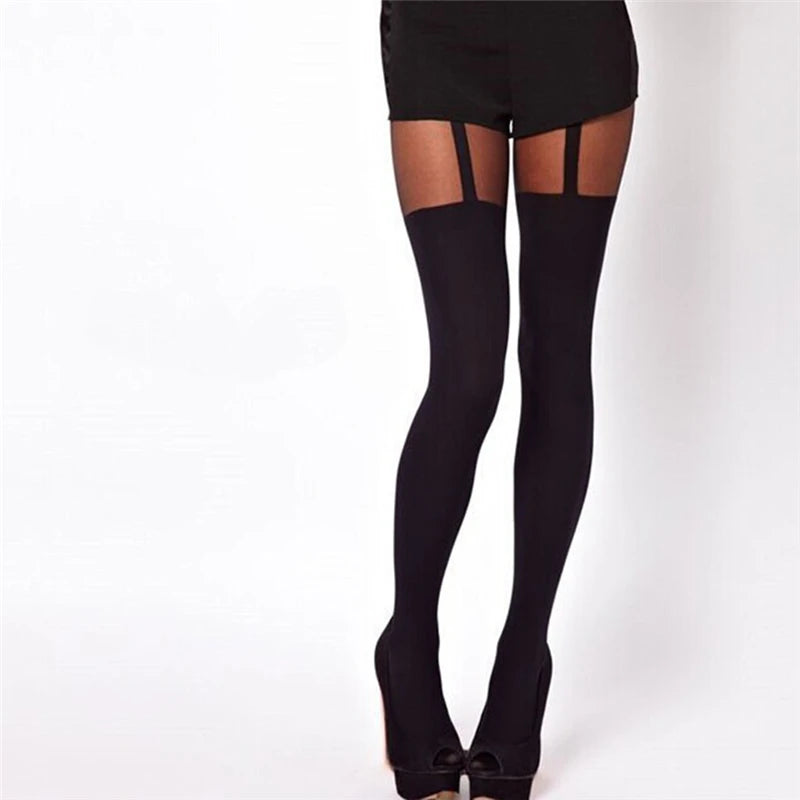 Hot Selling Sexy Women Black Fake Garter Belt Suspender Tights Over The Knee Hosiery Stockings Gifts Wholesale