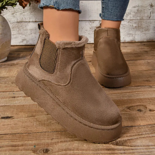 2024 Winter Women Short Plush Warm Snow Boots Casual Shoes  New Suede Fur Chelsea Ankle Boots Flats Platform Ladies Shoes Botas