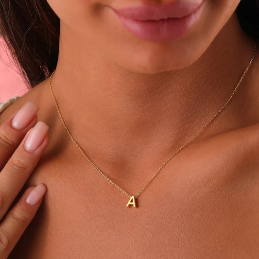 stainless steel Initial Necklace Gold  Color Cut Letters Single Name Choker Necklace For Women Pendant Jewelry Gift dropshipping